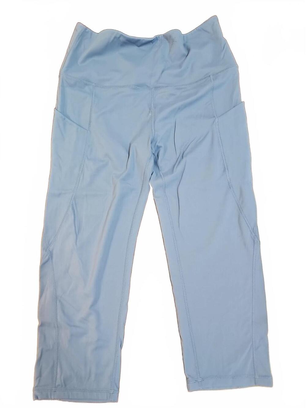 ODODOS Women's High Waisted Yoga capri  Leggings with Leg Pockets Blue Size XL